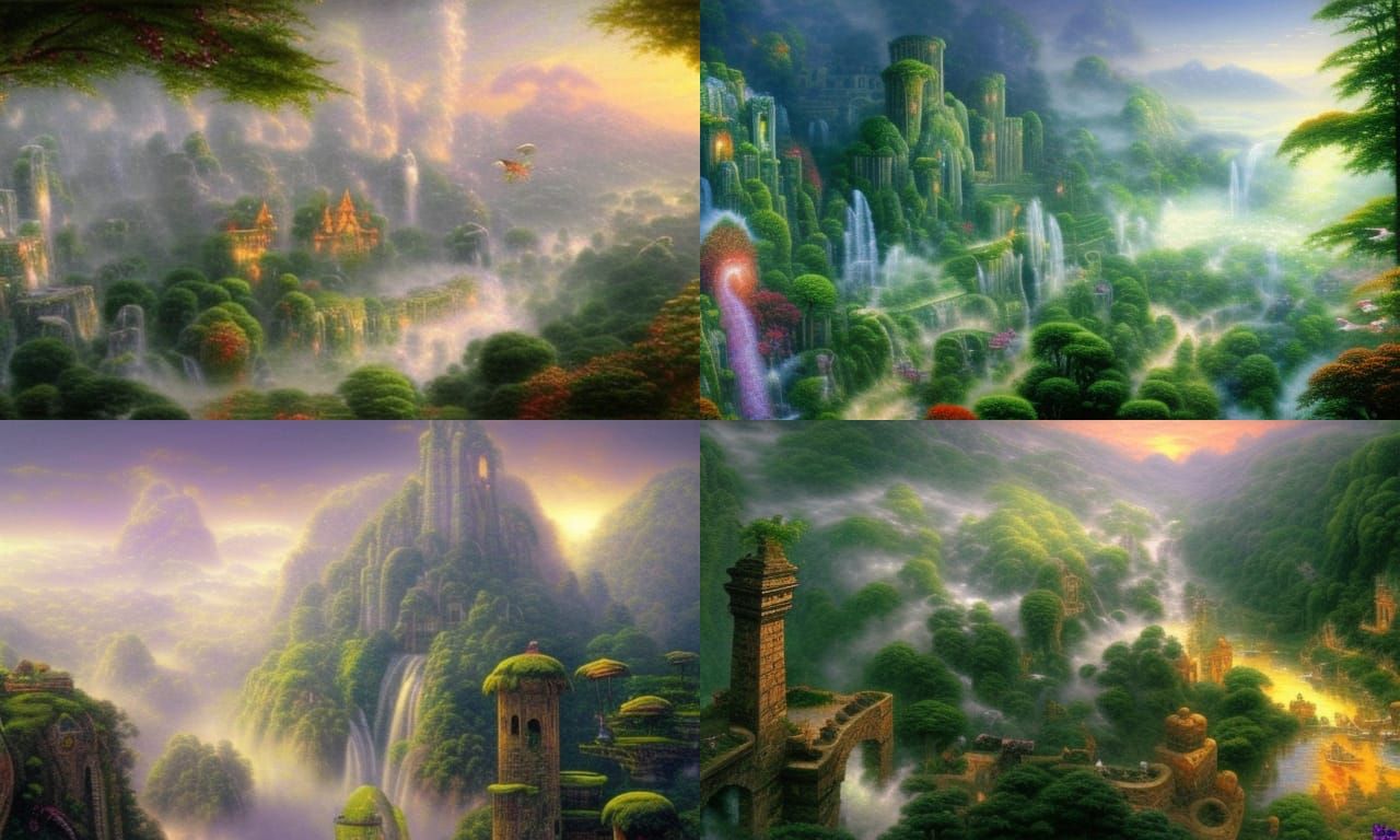 Ethereal Stone City in Jungle, Hyperdetailed Fantasy