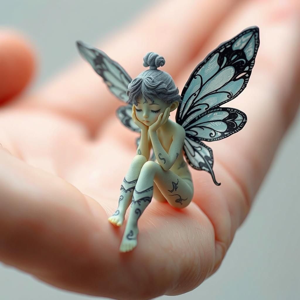 Miniature Fairy in Human Hand, Macro Shot