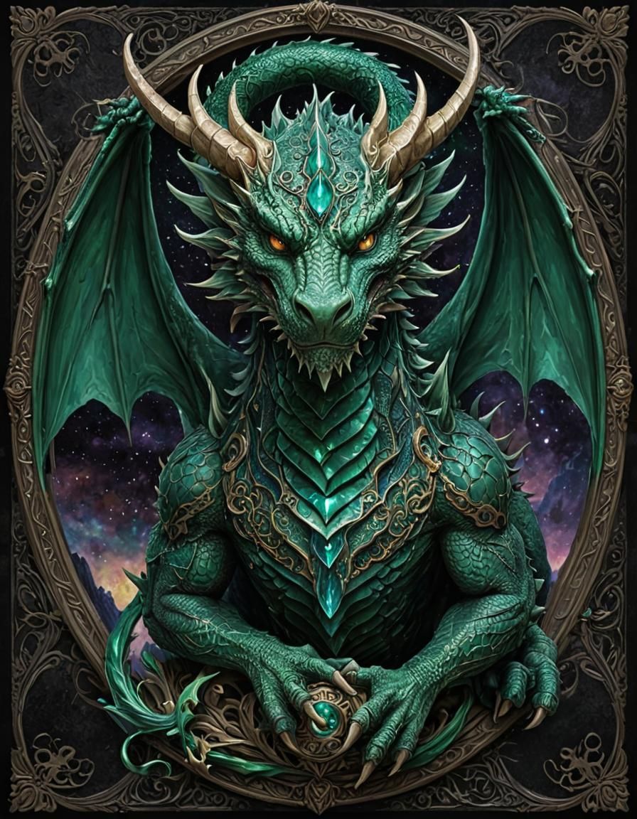 Emerald Dragon in Dark Fantasy Style