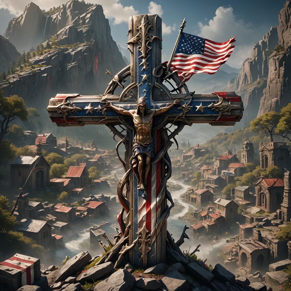 American Flag Wrapped Around a Christian Cross