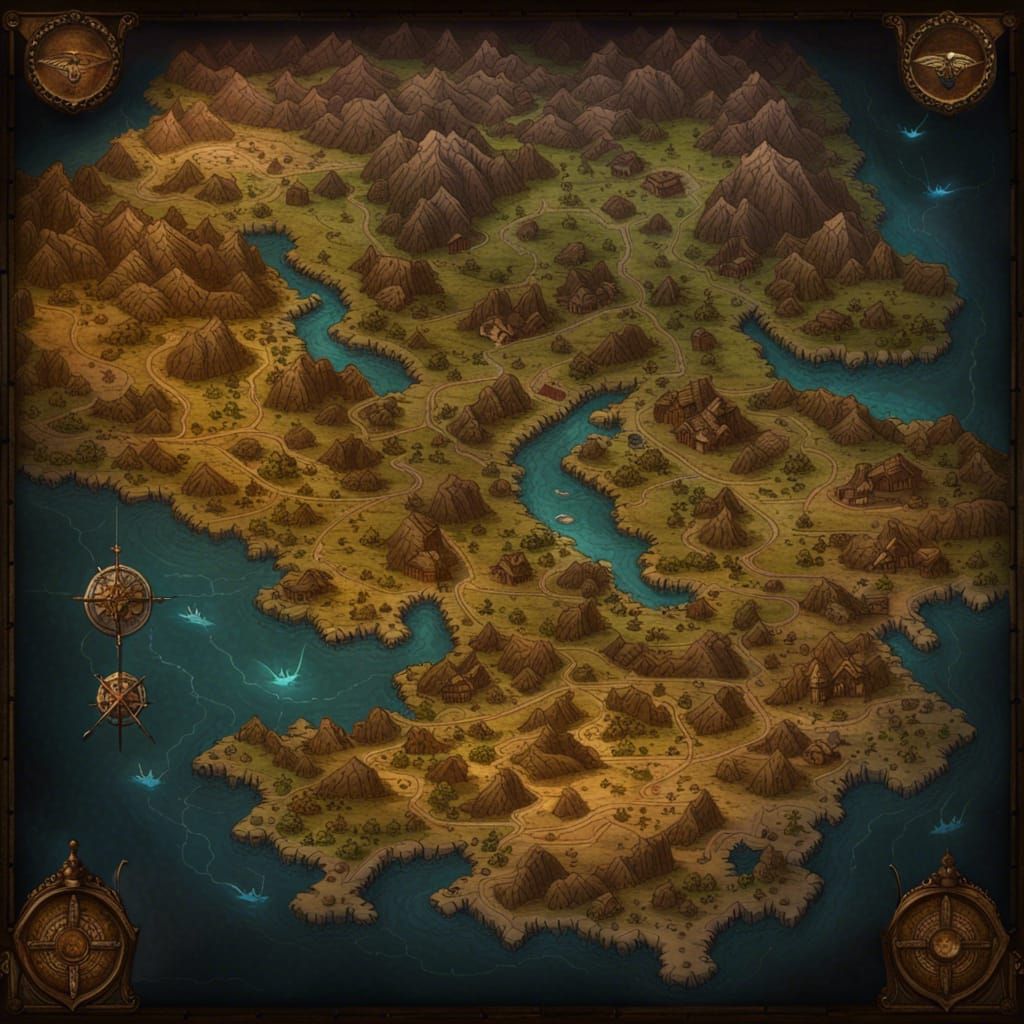 Detailed Medieval Fantasy World Map Art