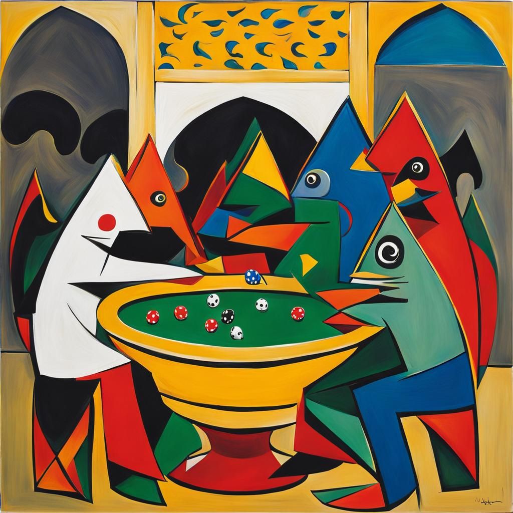 Metal Fish Poker Game in Abstract Expressionist Style