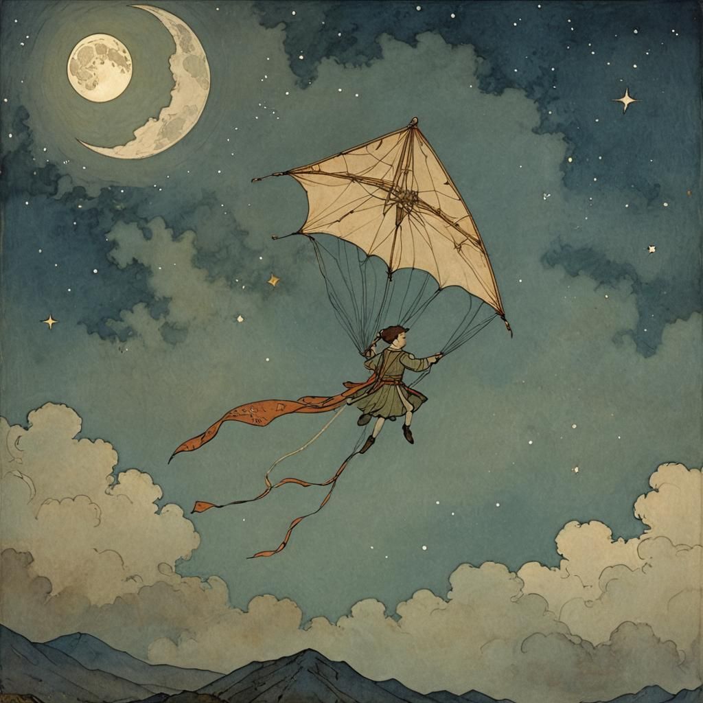 Moon And Kite, by Edmund Dulac
