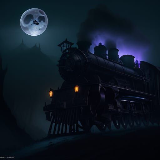 Ethereal Nighttime Train Chugs Through a Haunting Dark Fanta...