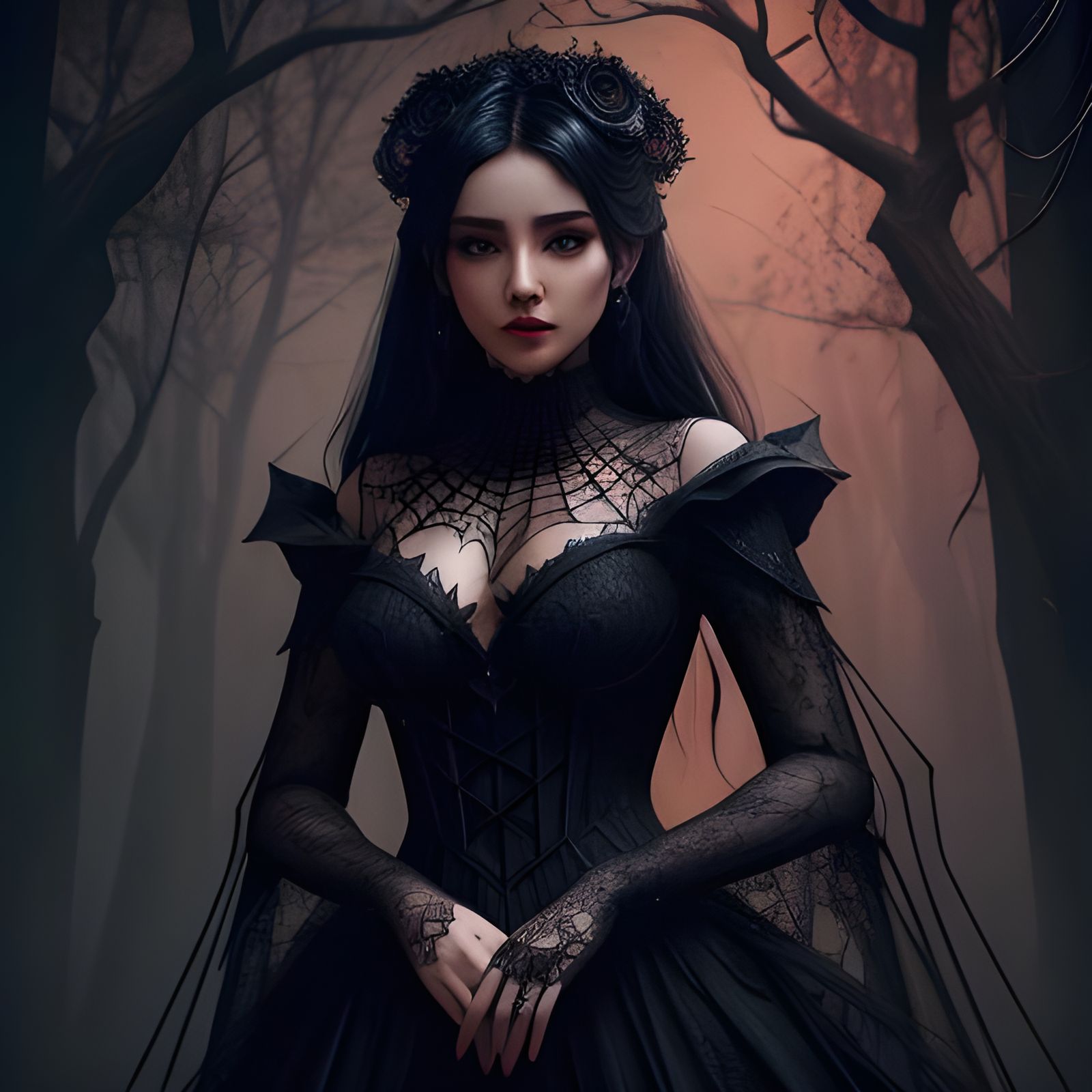 Intricate Spiderweb Dress with Haunted Fantasy Aesthetic