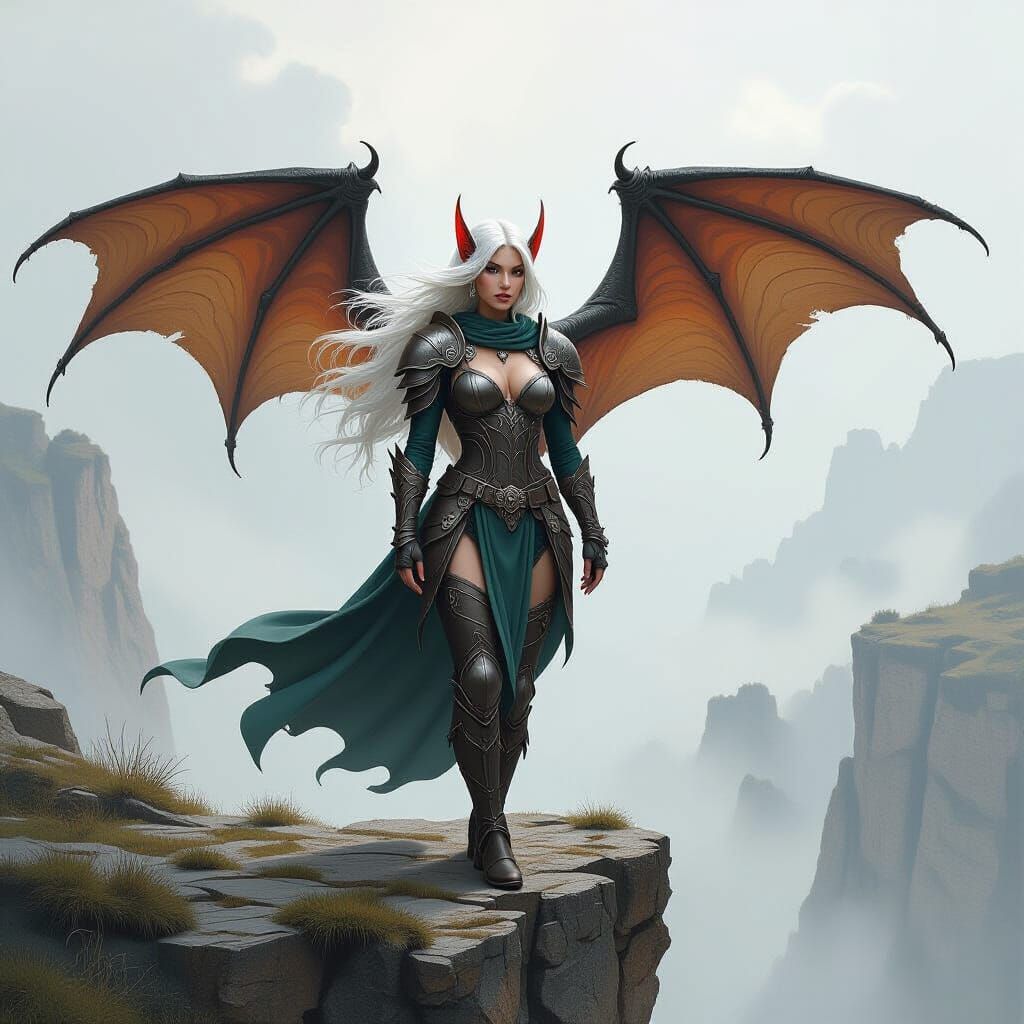 Winged Elf Woman in Fantasy Oil Painting Style