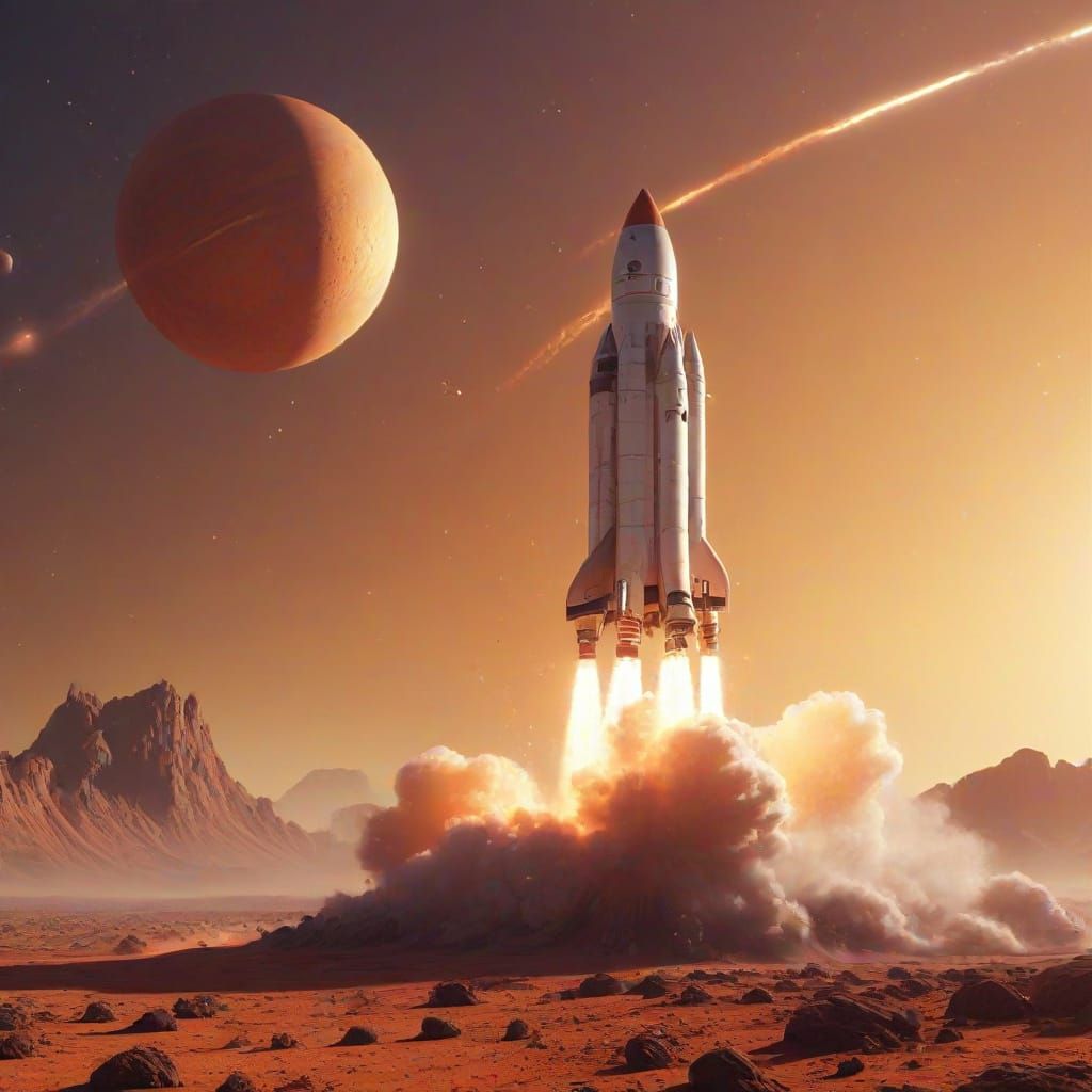 Space Rocket Landing on Colorful Alien Planet