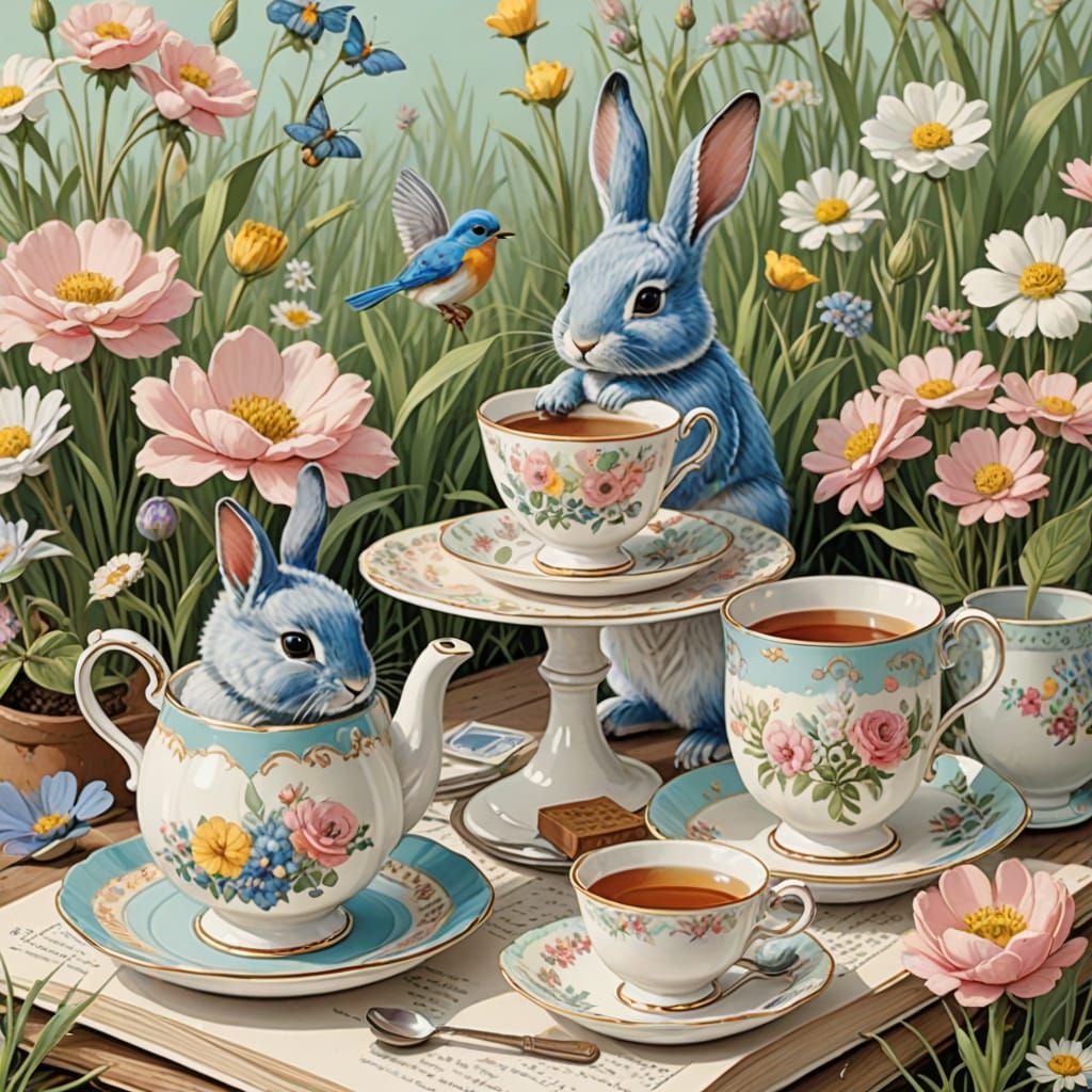 Whimsical Vintage Afternoon Tea with Rabbits