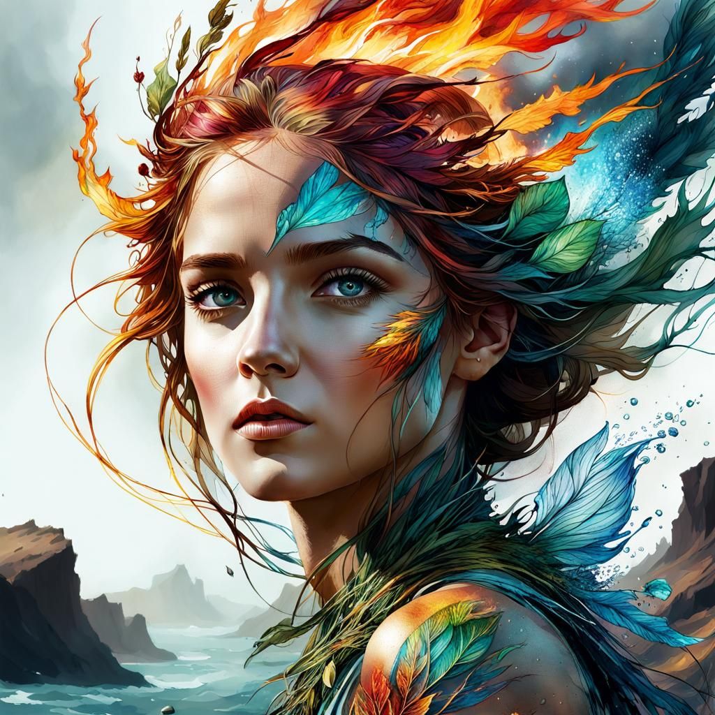 Balanced Elements: Vivid Digital Watercolor Art