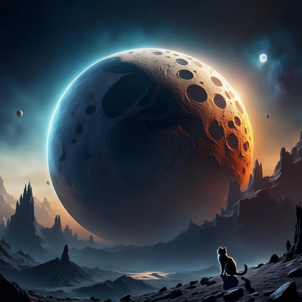 Cat Walking on Moon with Earth in Background