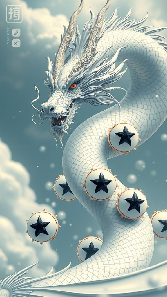 White Dragon with Dragon Balls in Fantasy Art