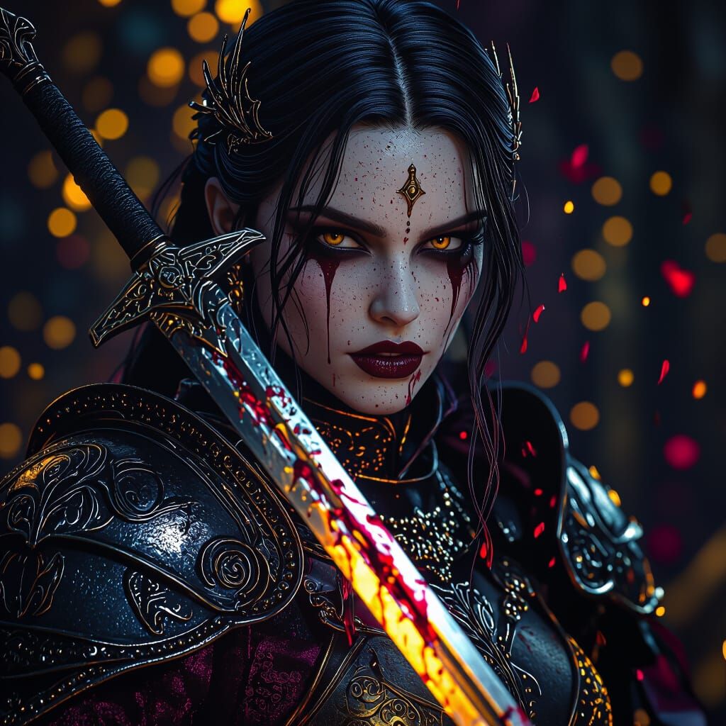 Gothic Warrior with Bloodied Sword in Dark Fantasy Style