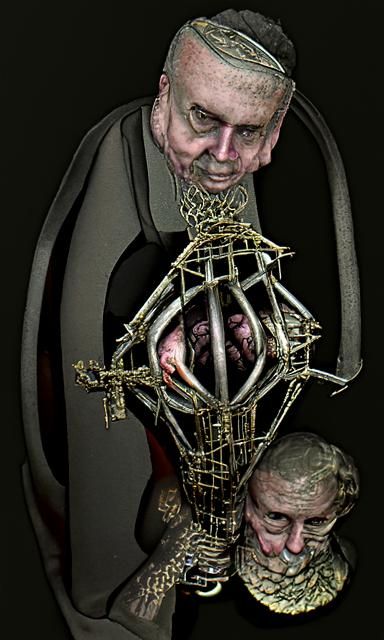 Satanic priest carrying a decapitated head in a cage dark art surrealism zbrush unreal engine 8k resolution concept art ...