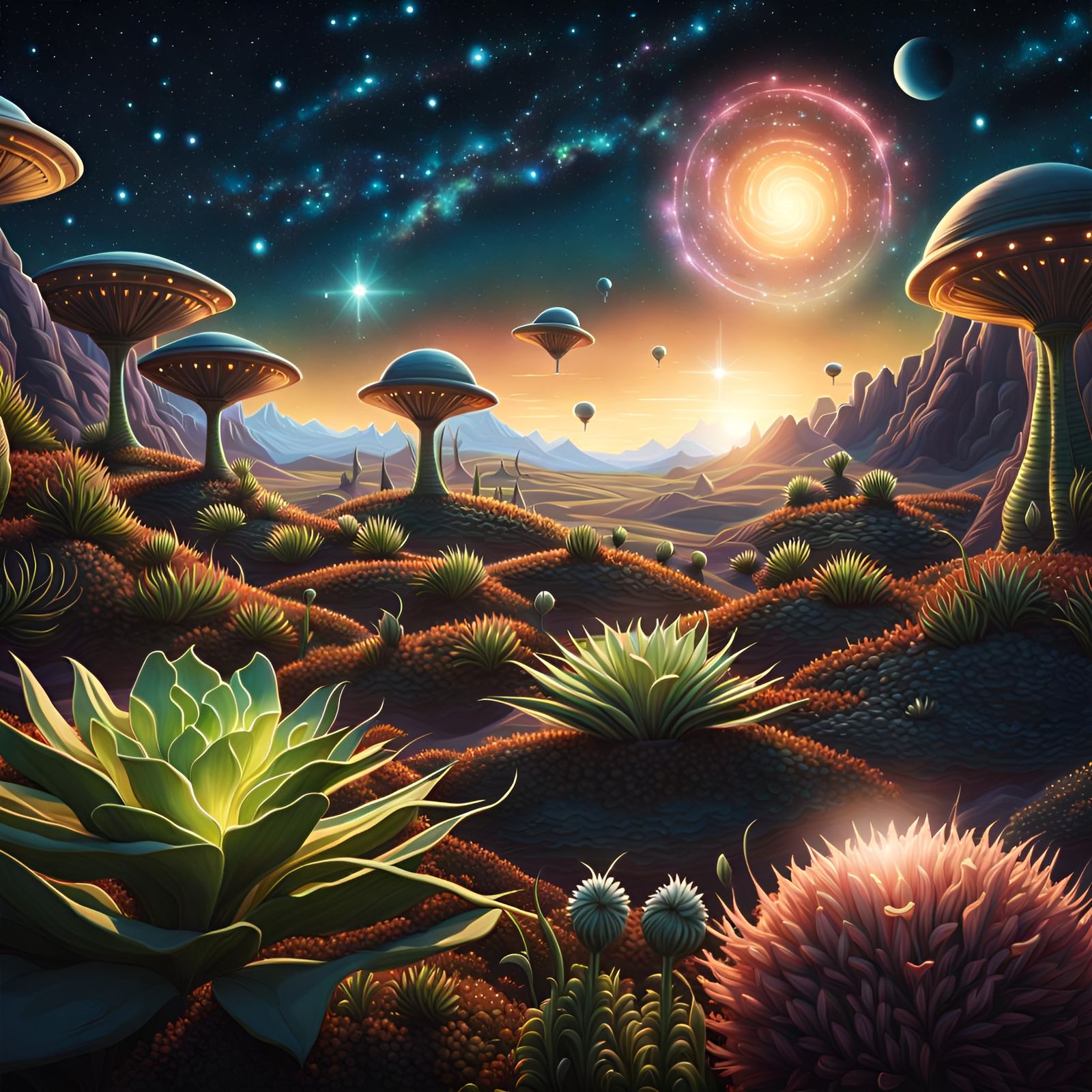 Alien Landscape with Extraterrestrial Flora and Fauna