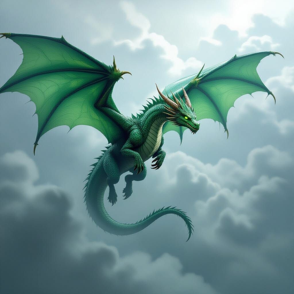 Emerald Dragon Soars Through Stormy Skies