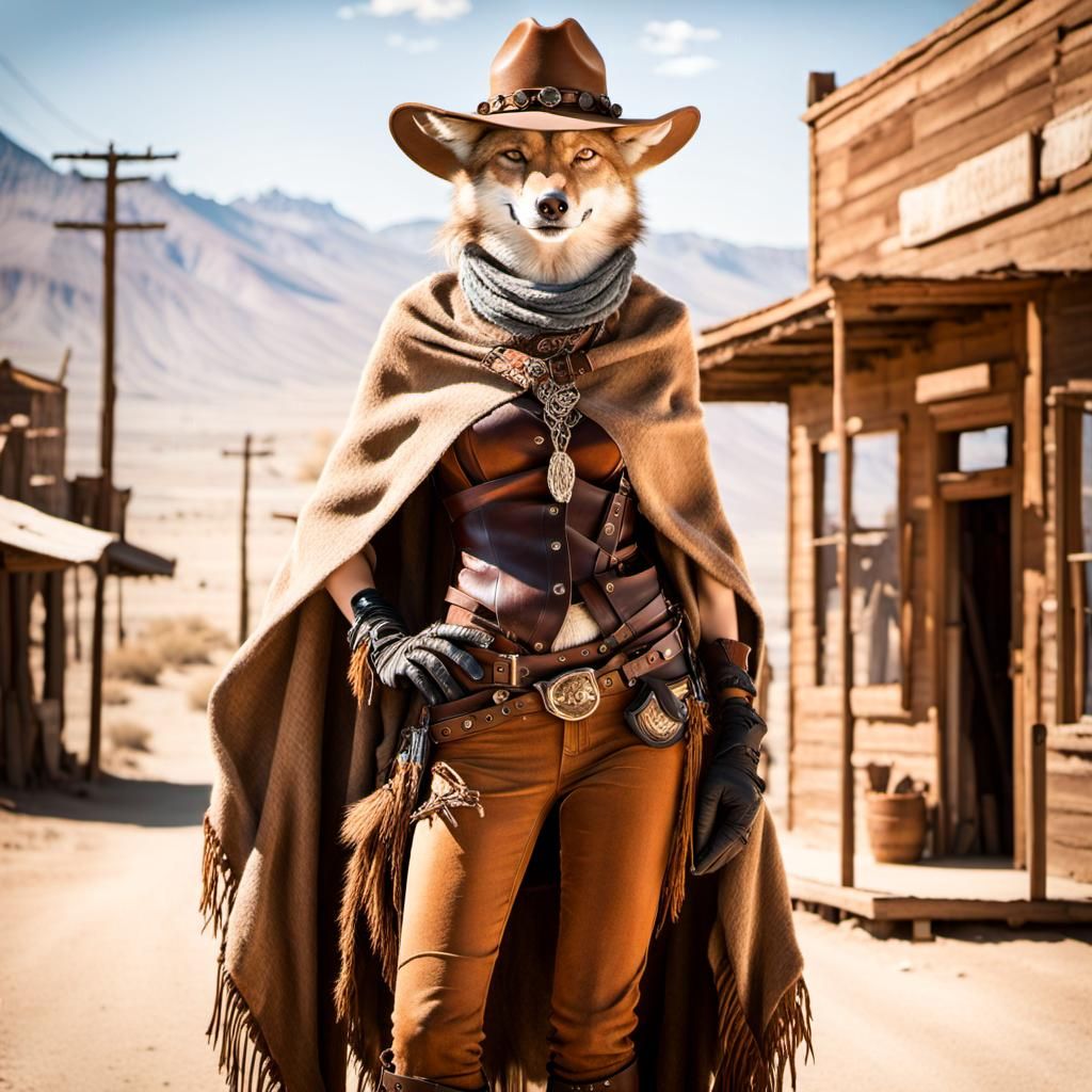 Flirtatious Furry Coyote in Western-Punk Style