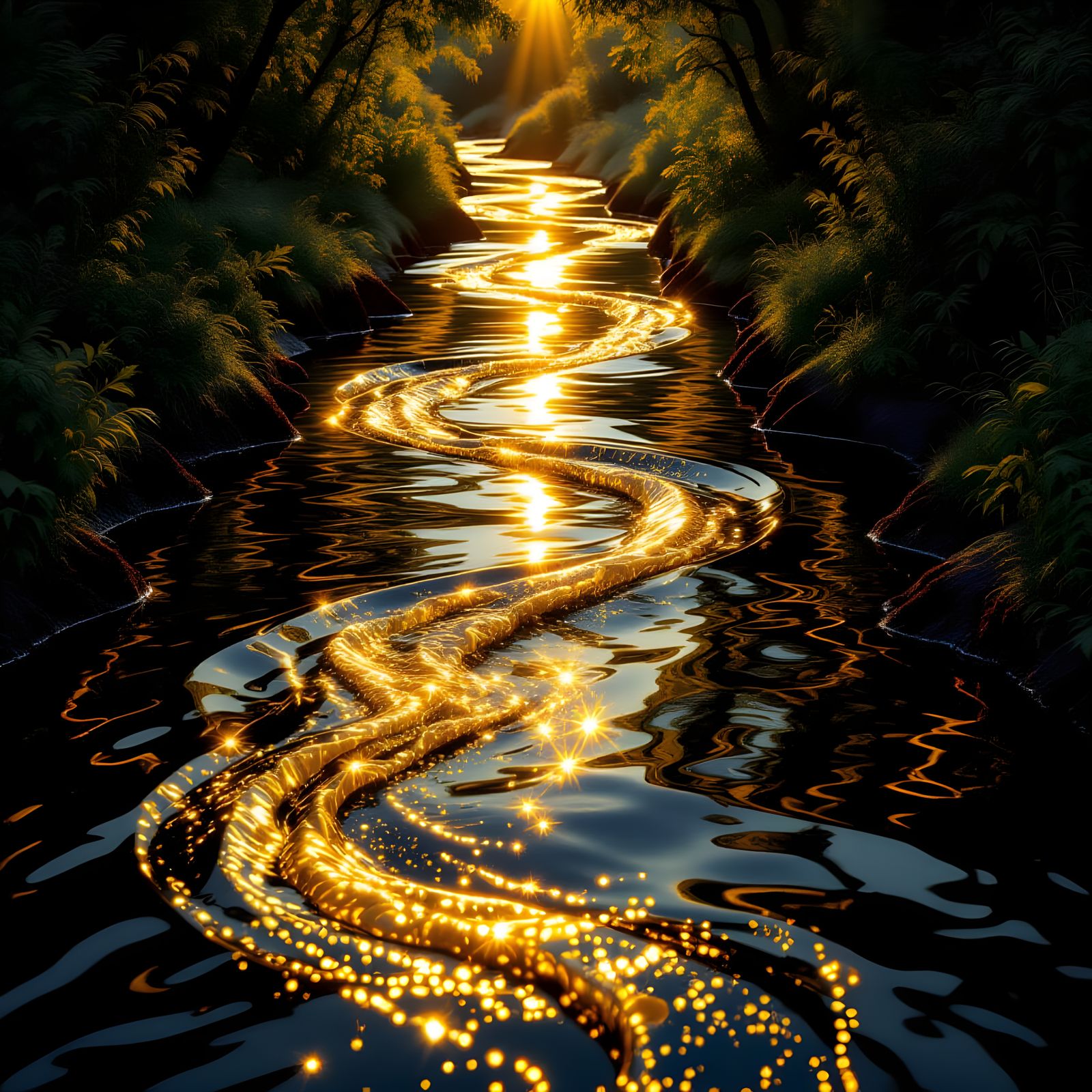 Water Transforms to Gold in Magical Realism Style