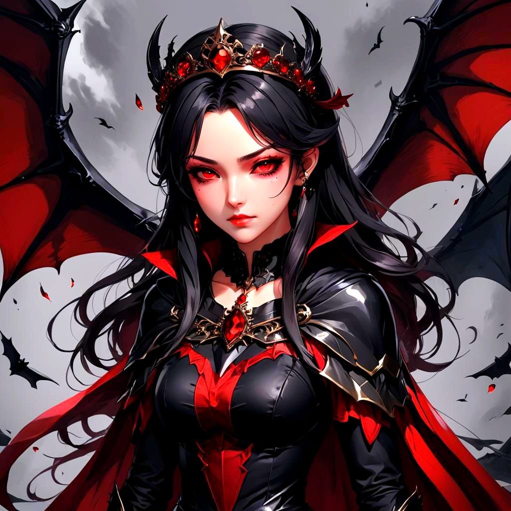 Vampire Superheroine with Bat Wings in Anime Style