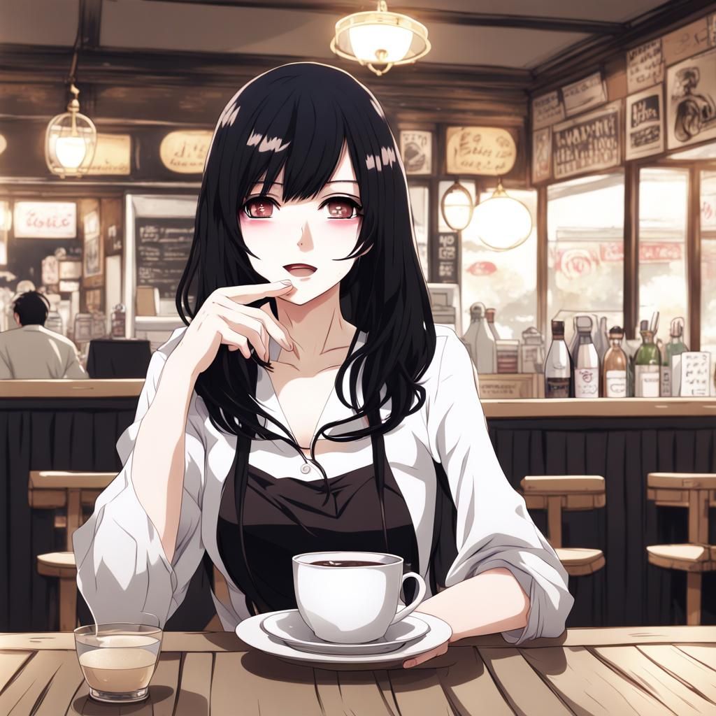 Anime Girl in Cafe with E-Girl Makeup