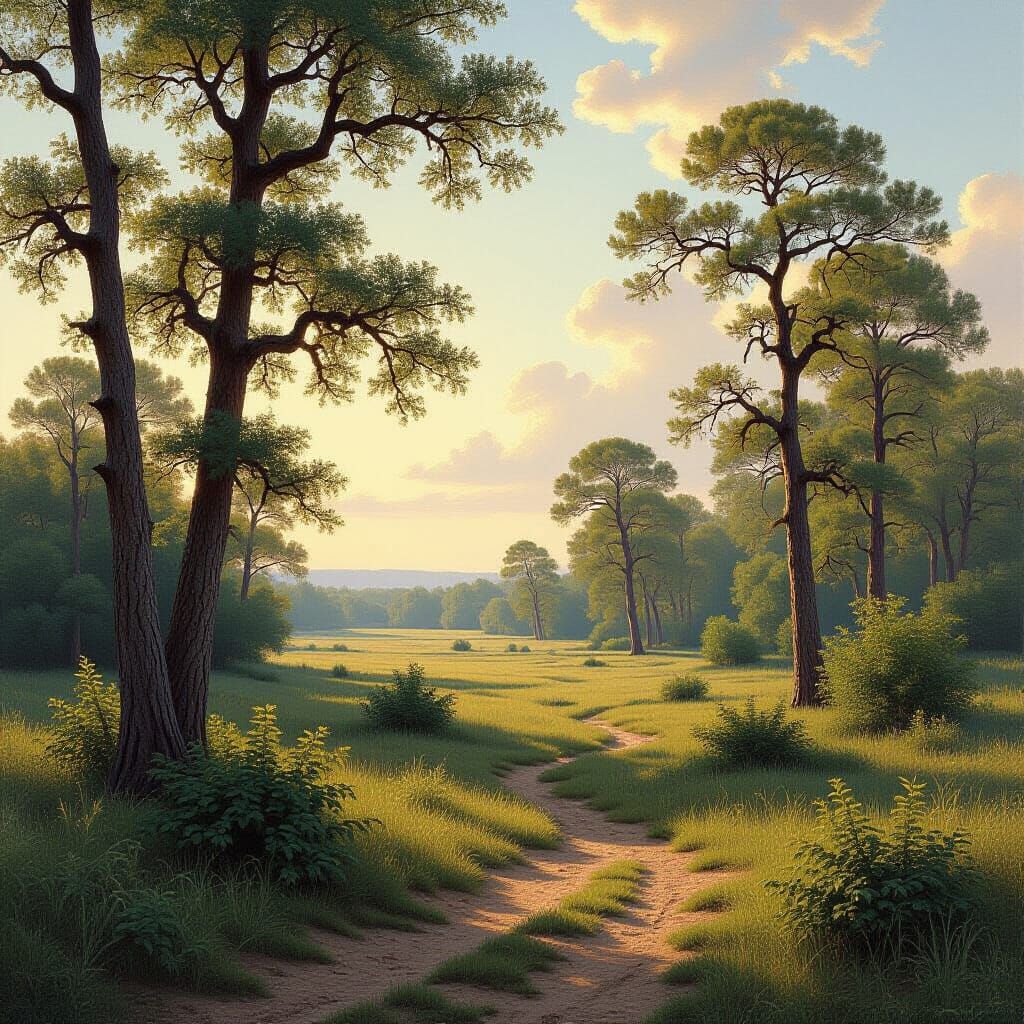 Serene Savannah Landscape in Washed-Out Palette
