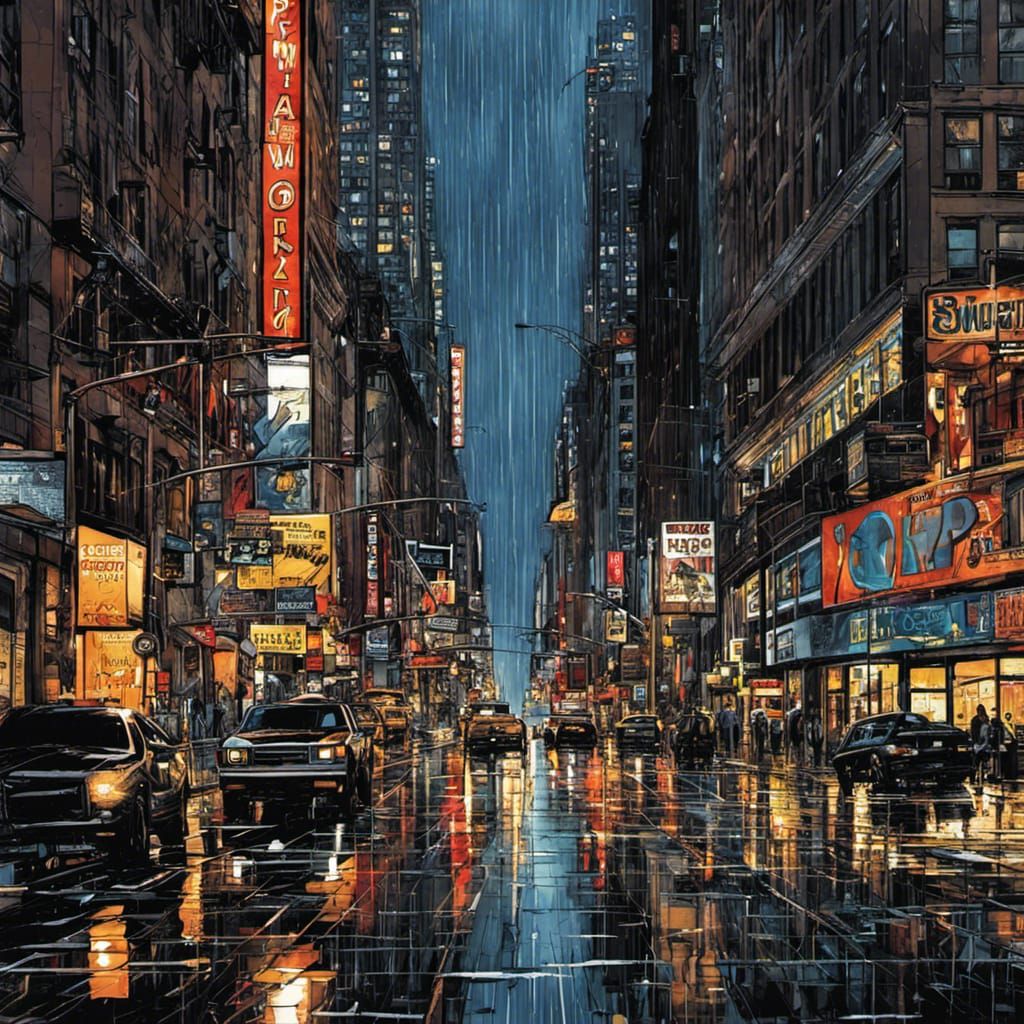 Comic Book Style New York Street Scene