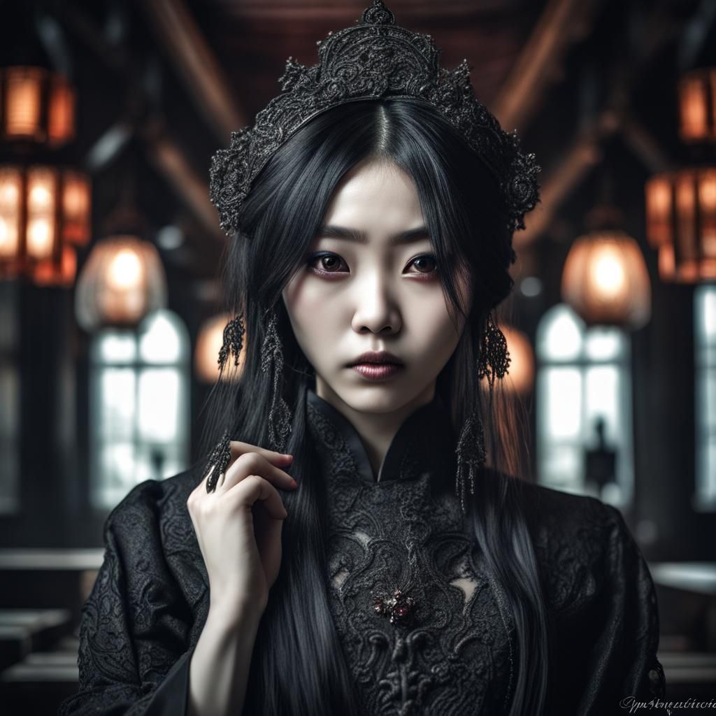 Alluring Korean Goth Girl in Hyperrealistic Style