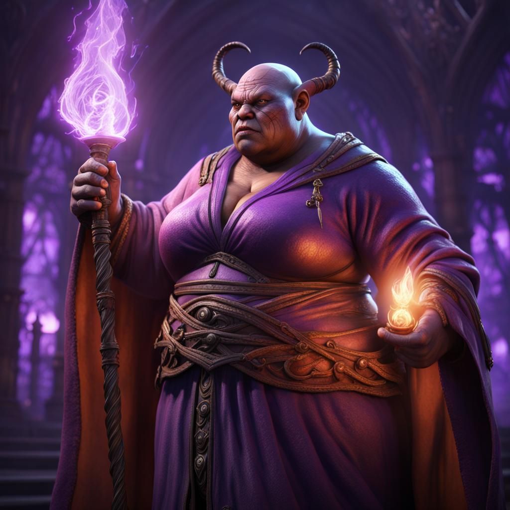 Detailed Ogre Warlock Casting Purple Spell in 8K