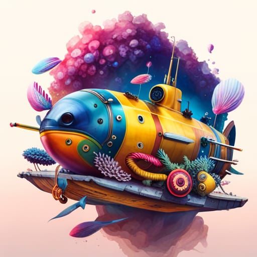 Adorable Submarine in Ocean: Splash Art Style