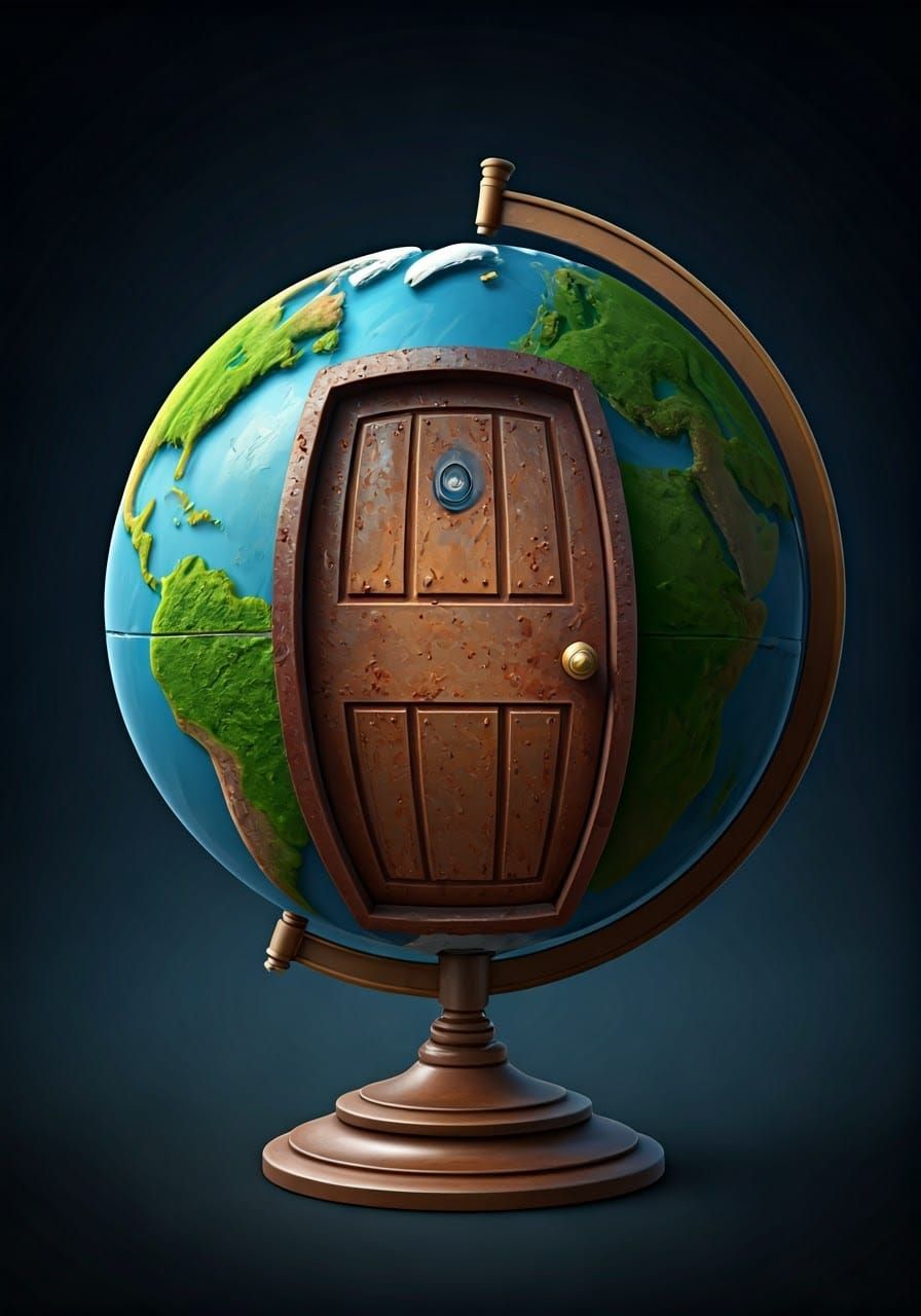 Stylized Back Door to the World in Whimsical Cartoon Style
