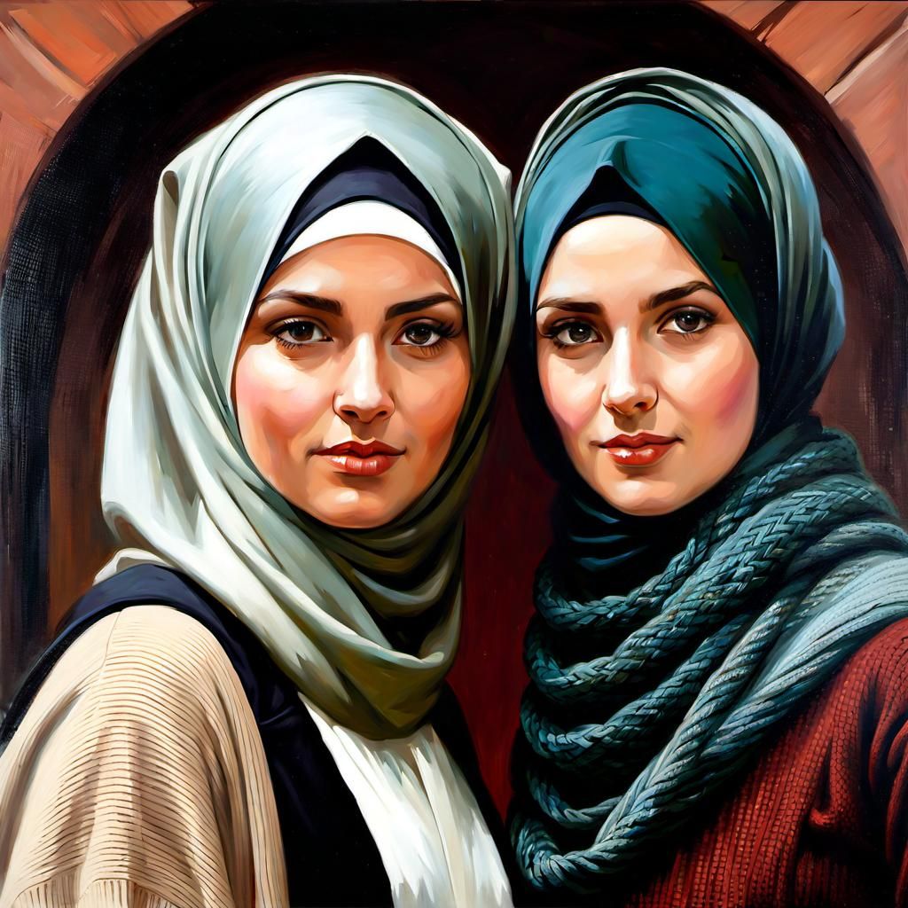 Danish Hijabi Girls in Copenhagen, Oil Painting
