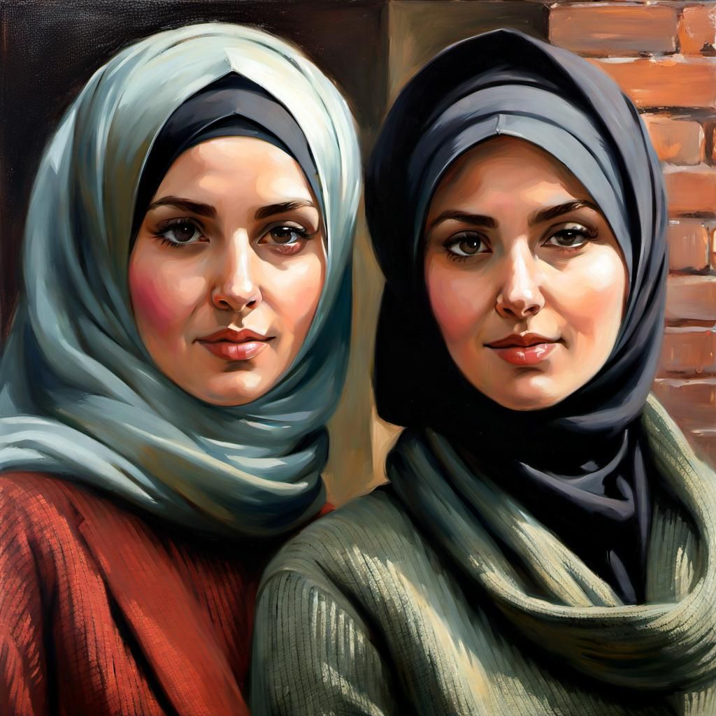 Danish Hijabi Girls in Copenhagen: Oil Painting