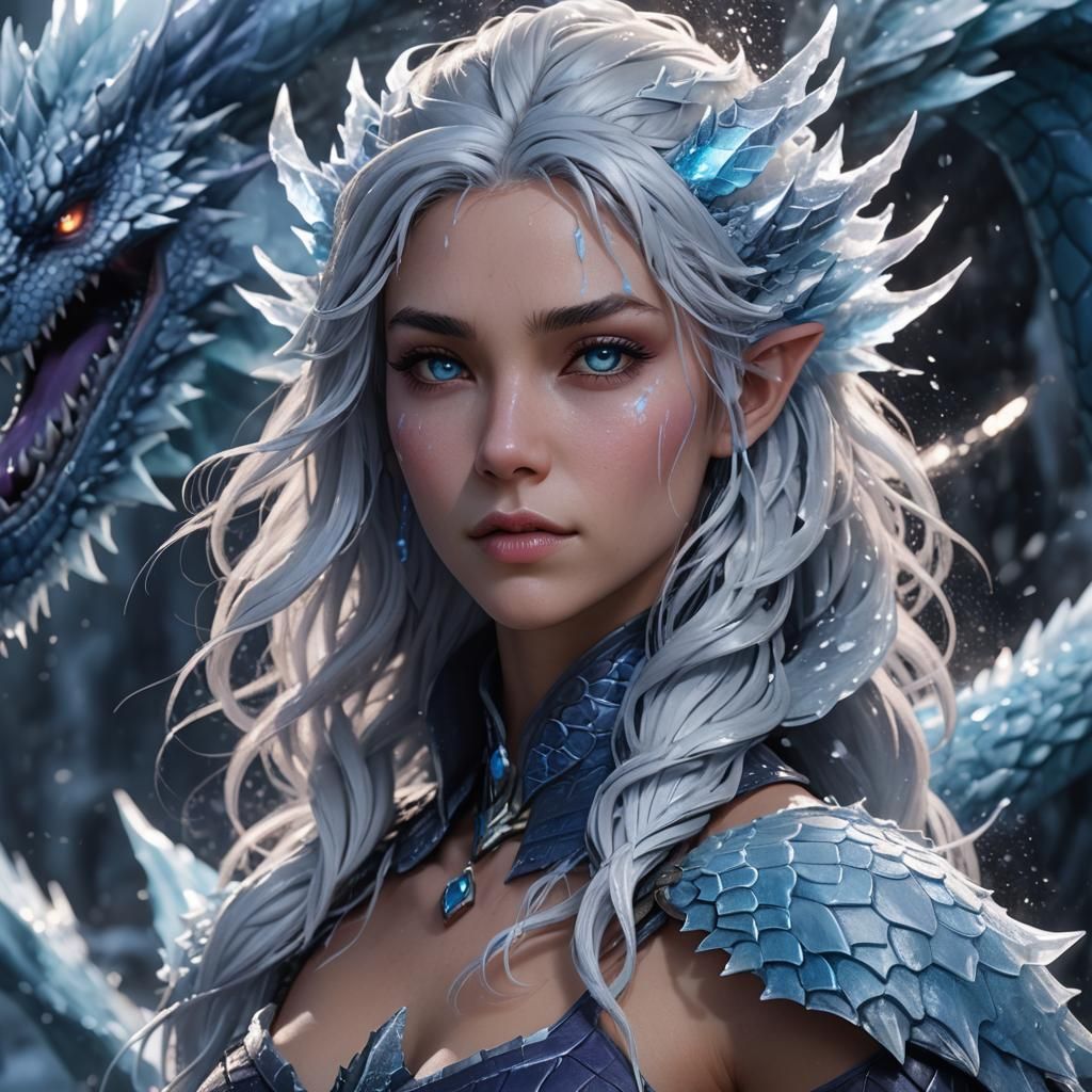 Icy Dragon Girl Portrait in Fantasy Style