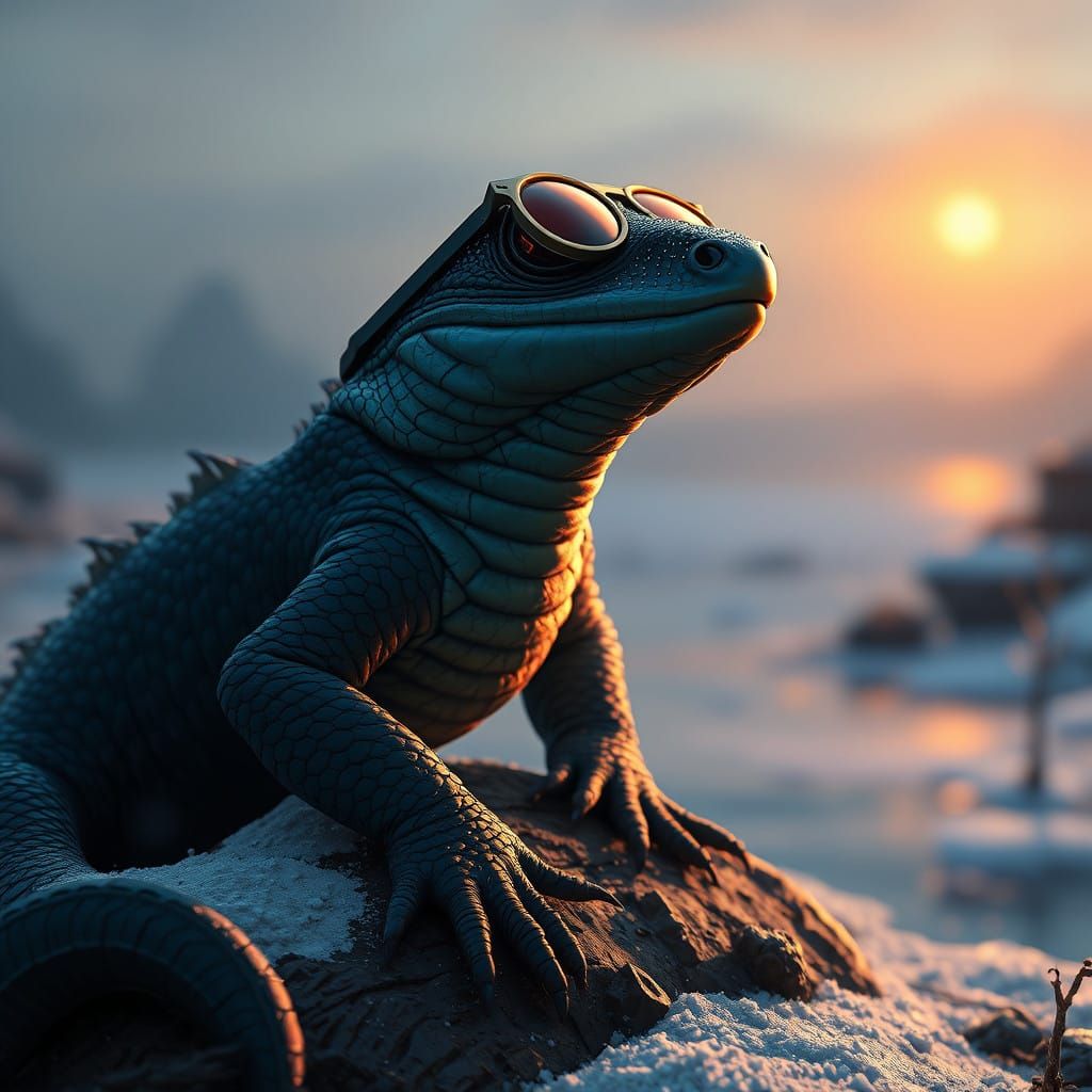 Surreal Salamander Basks in Winter Sun