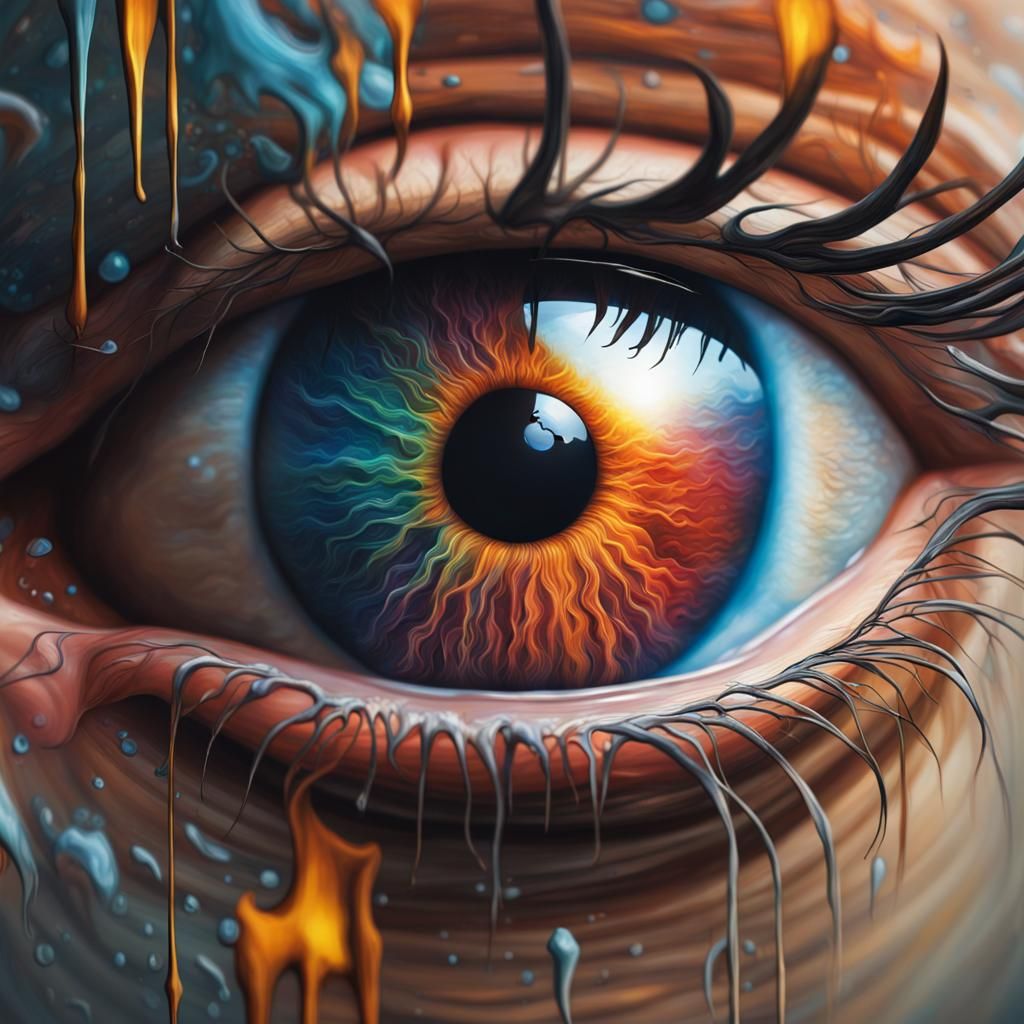 Hyperrealistic Eye with Ghosts in Splash Art Style