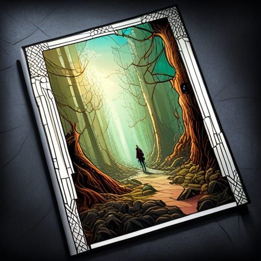 Stained Glass Forest in Comic Book Art Style