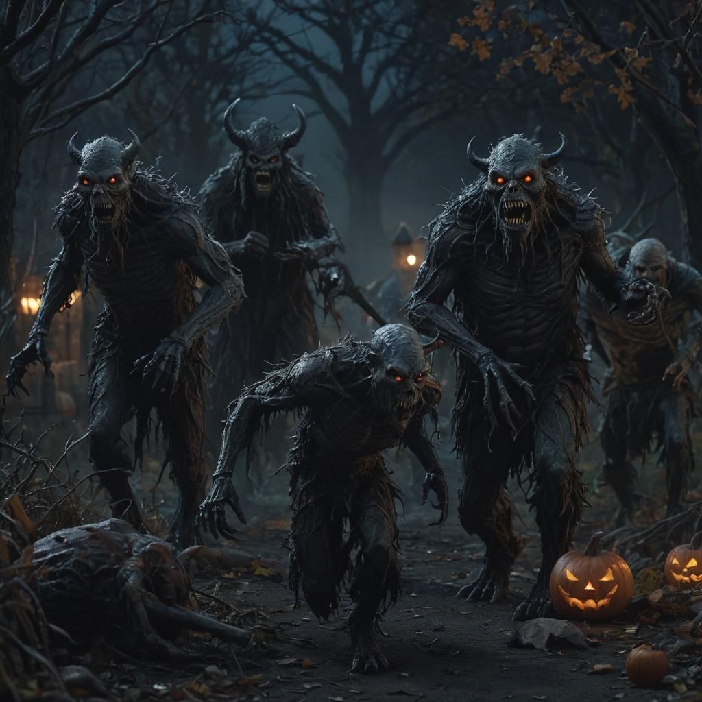 Eerie Halloween Monsters Hunting at Dusk