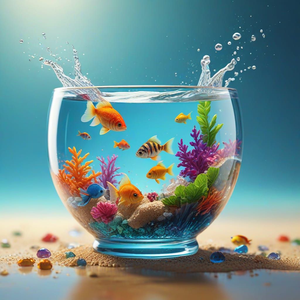 Ocean in Teacup: Hyperrealistic Splash Art