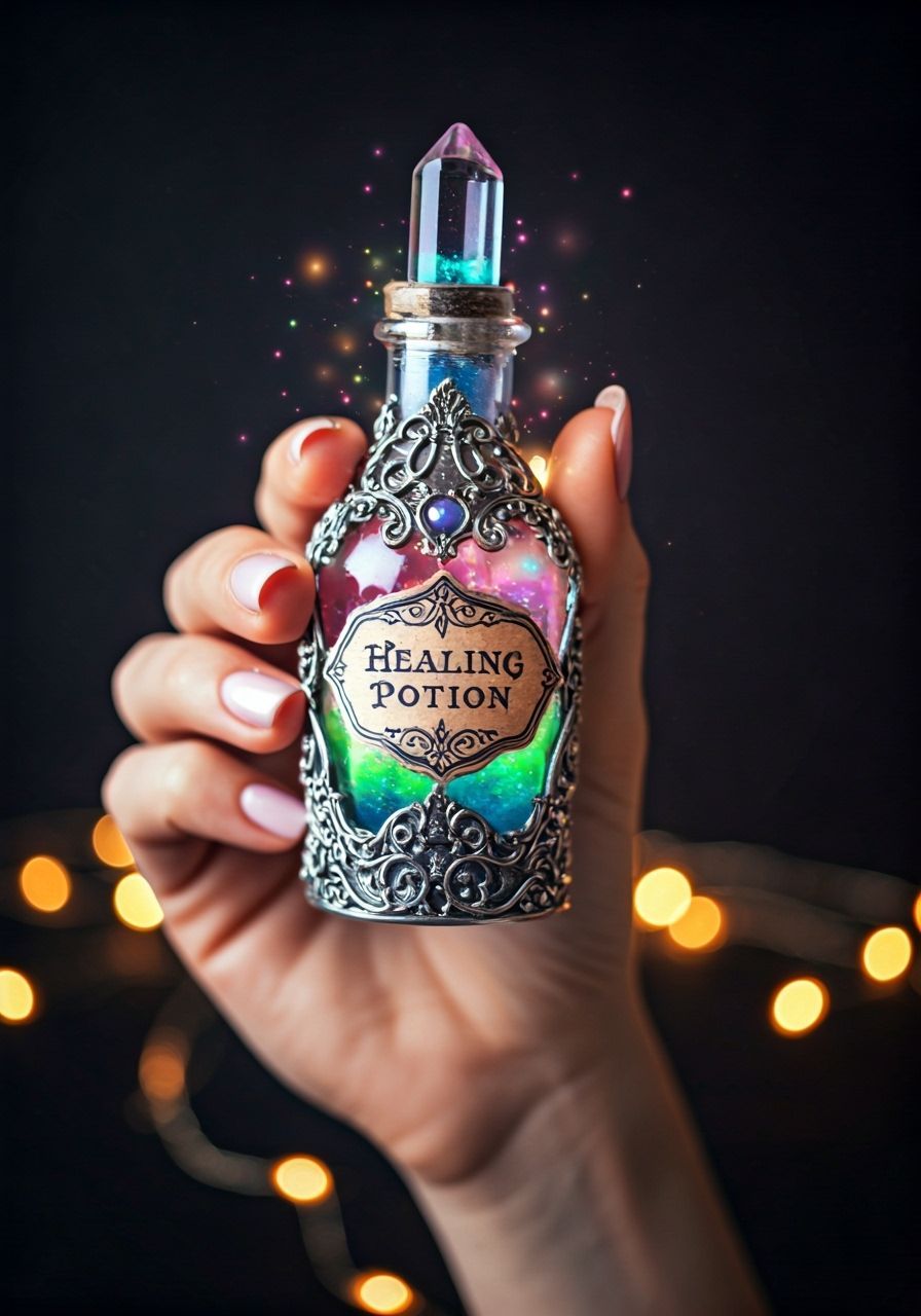 Magical Rainbow Healing Potion in Ornate Bottle