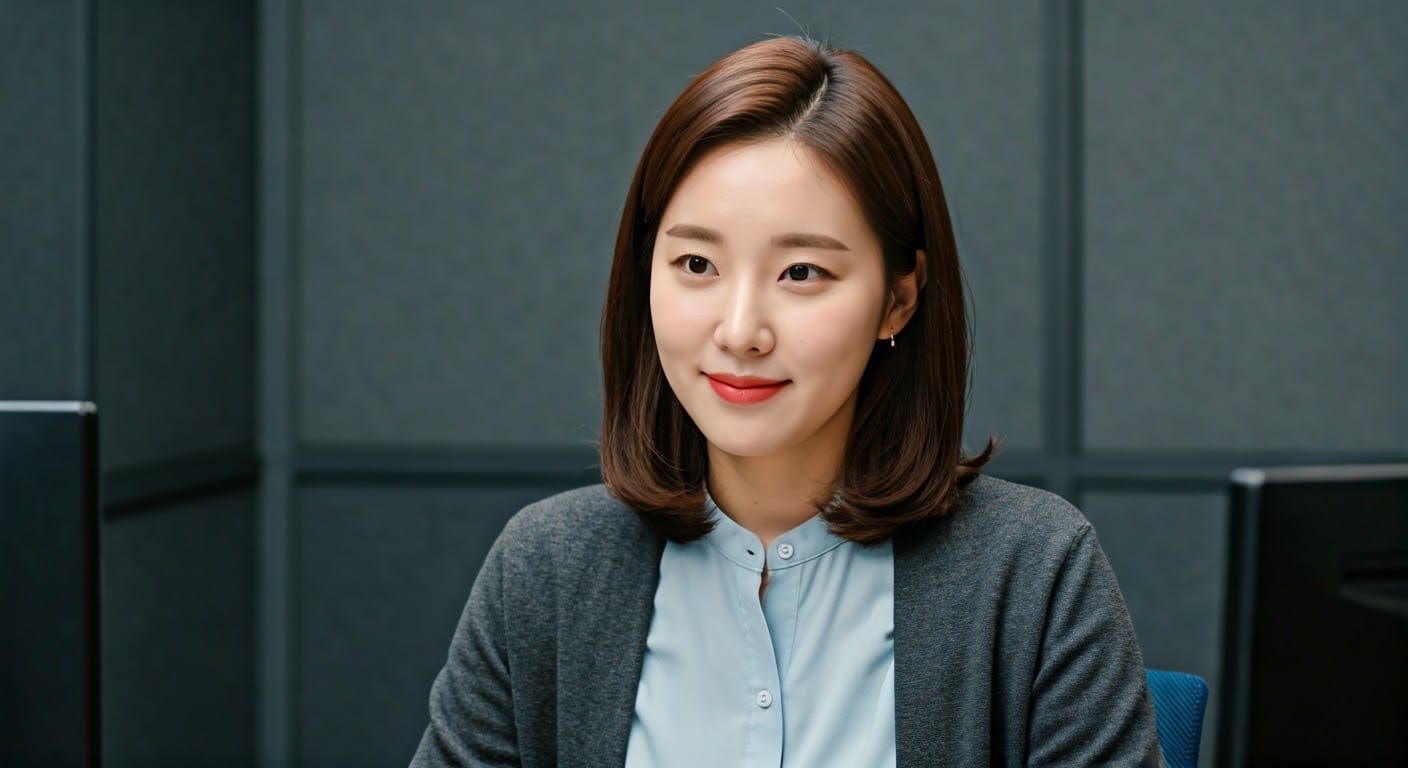 Korean Woman Recording Podcast in Professional Studio