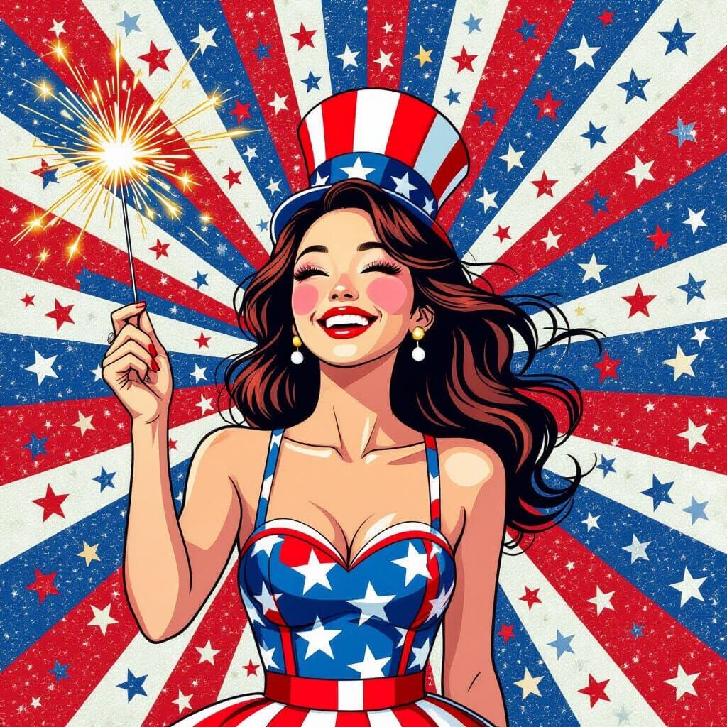 Patriotic Joy: Woman Celebrates July 4th in Whimsical Style