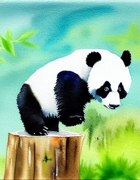 Watercolor style, panda