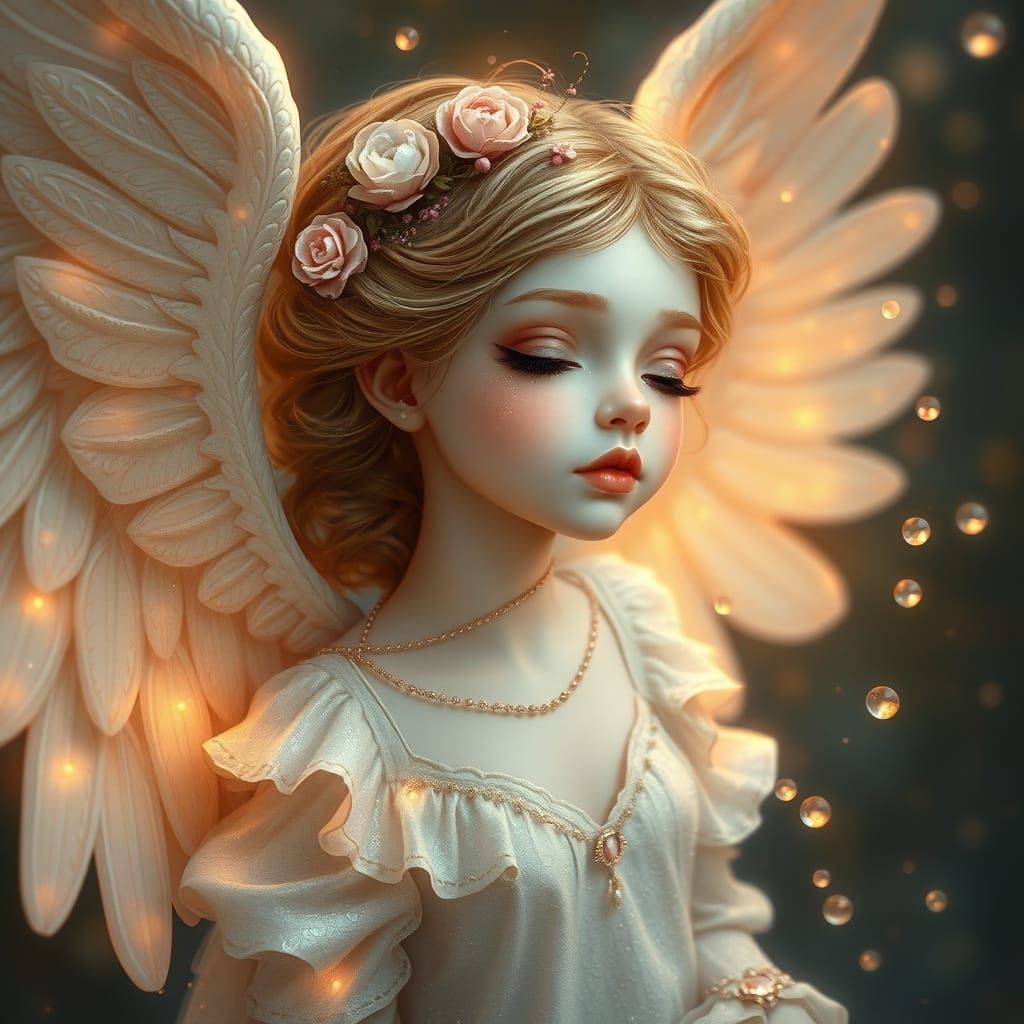 Angel with Ravishing Beauty and Delicate Droplets