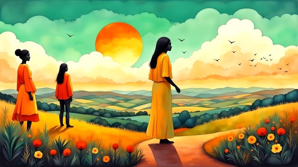 Surreal Hilltop Celebration in Vibrant Ink