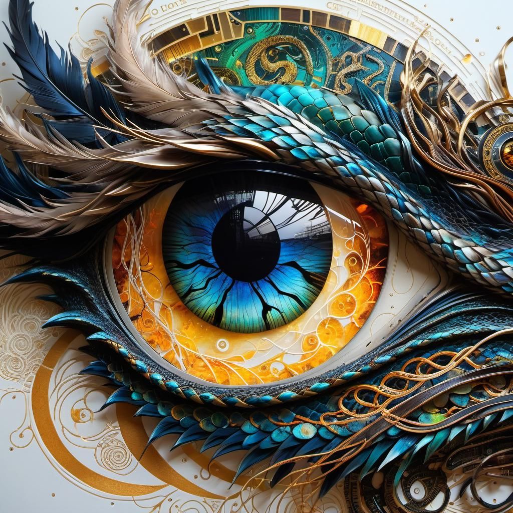 Detailed Dragon Eye with Snakes and Circuitry