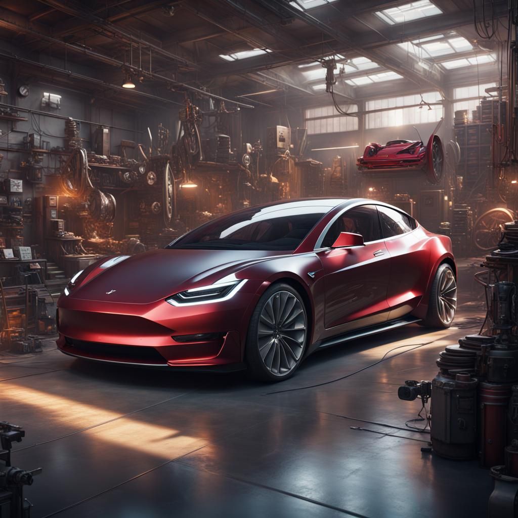 Tesla car in the garage