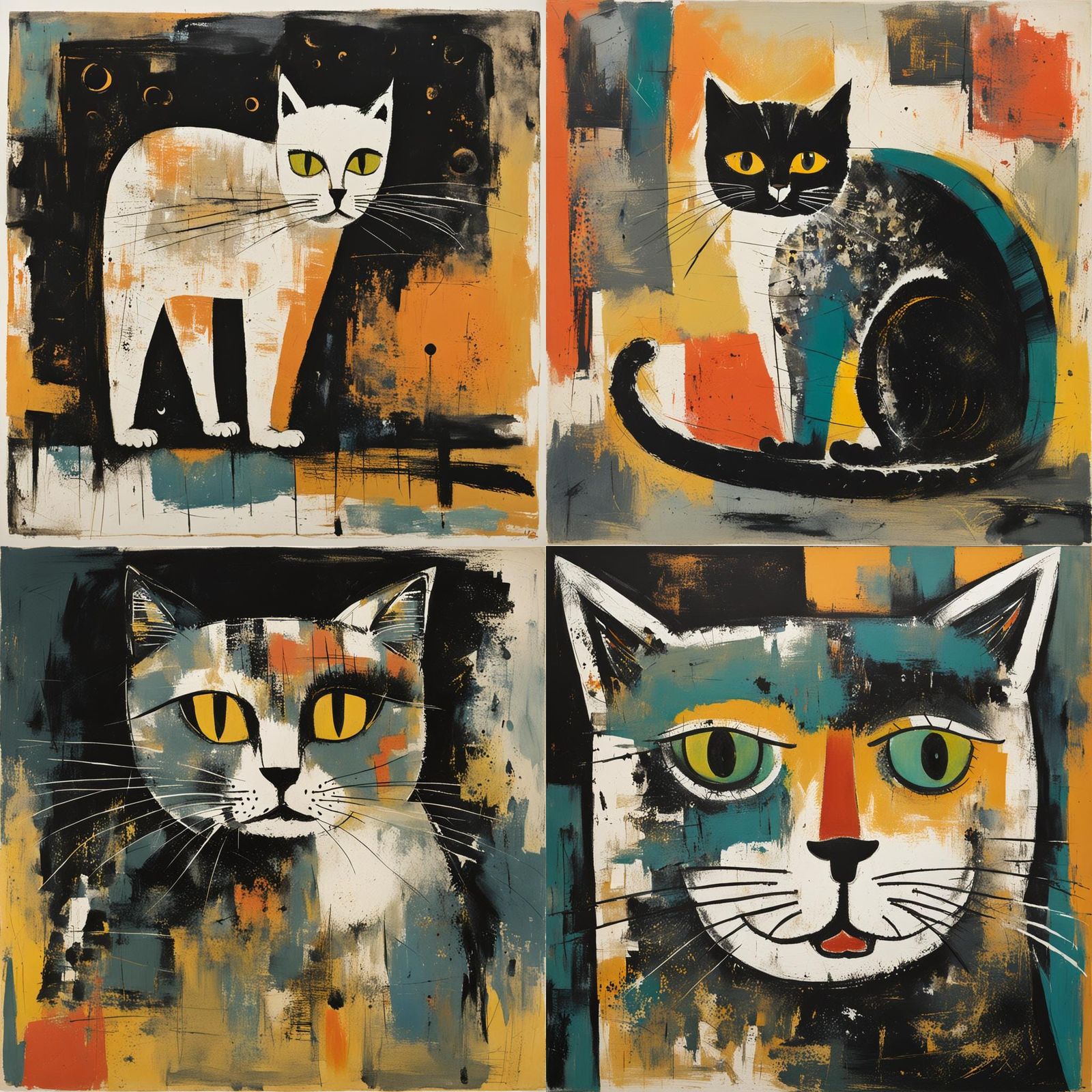 Abstract Cat Portrait in Bold Colors