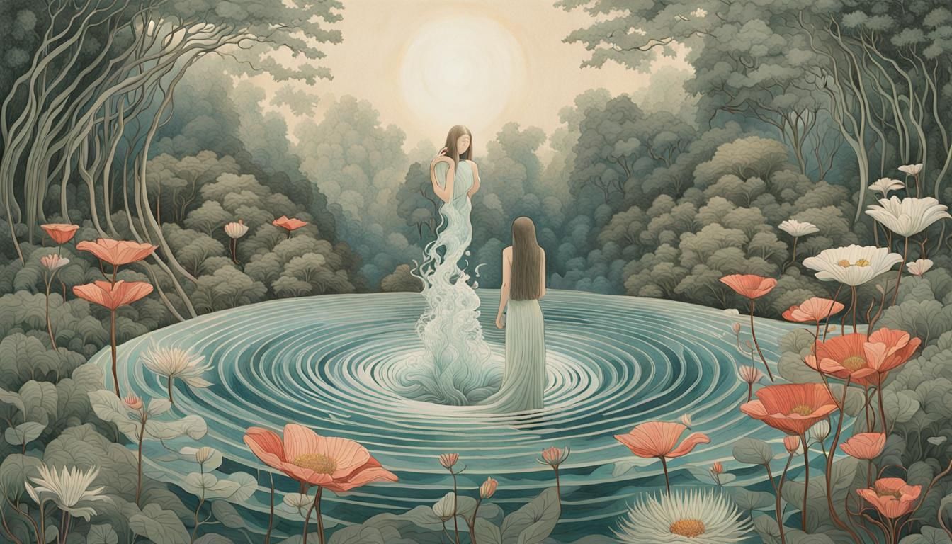 Woman With Sacred Flower in Etching Style