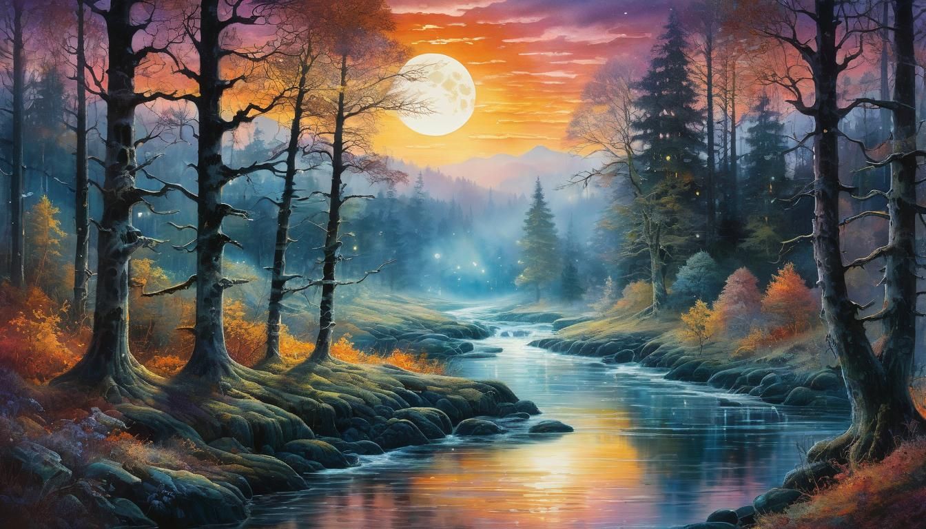 Ghosts Drifting Through Autumn Forest in Watercolor Style