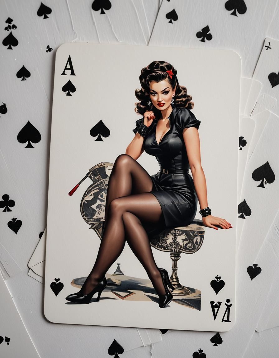 Ace of Spades with Pinup Girl, Professional Photo