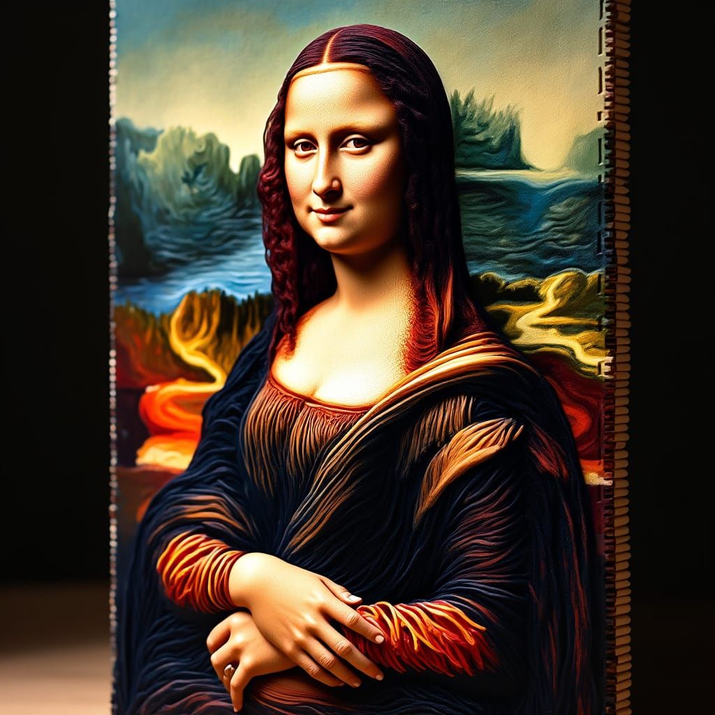 Mona Lisa Matchstick Sculpture in Splash Art Style